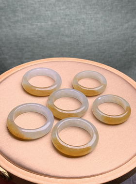 角饰珠宝2019缅甸老坑a货翡翠冰细糯黄翠戒圈戒指男女玉扳指直播