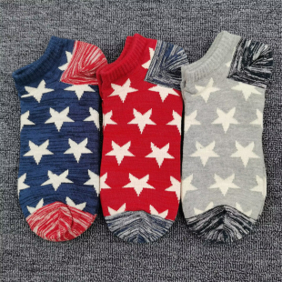 袜子男浅口低帮船袜纯棉袜提花星星图案吸湿排汗四季 通用棉质男袜