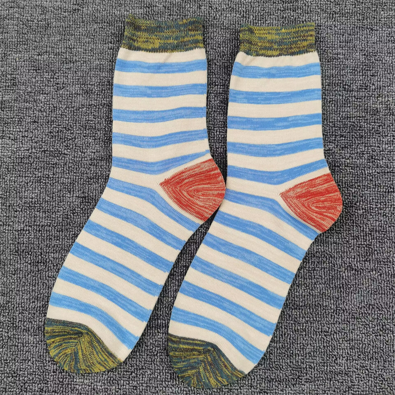 条纹袜子男中高筒纯棉袜秋季保暖长筒袜吸汗防臭男士袜个性商务袜