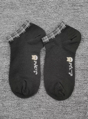 条纹格子女袜短筒春夏季低帮棉袜吸汗防臭卡通图案日系黑色女袜子