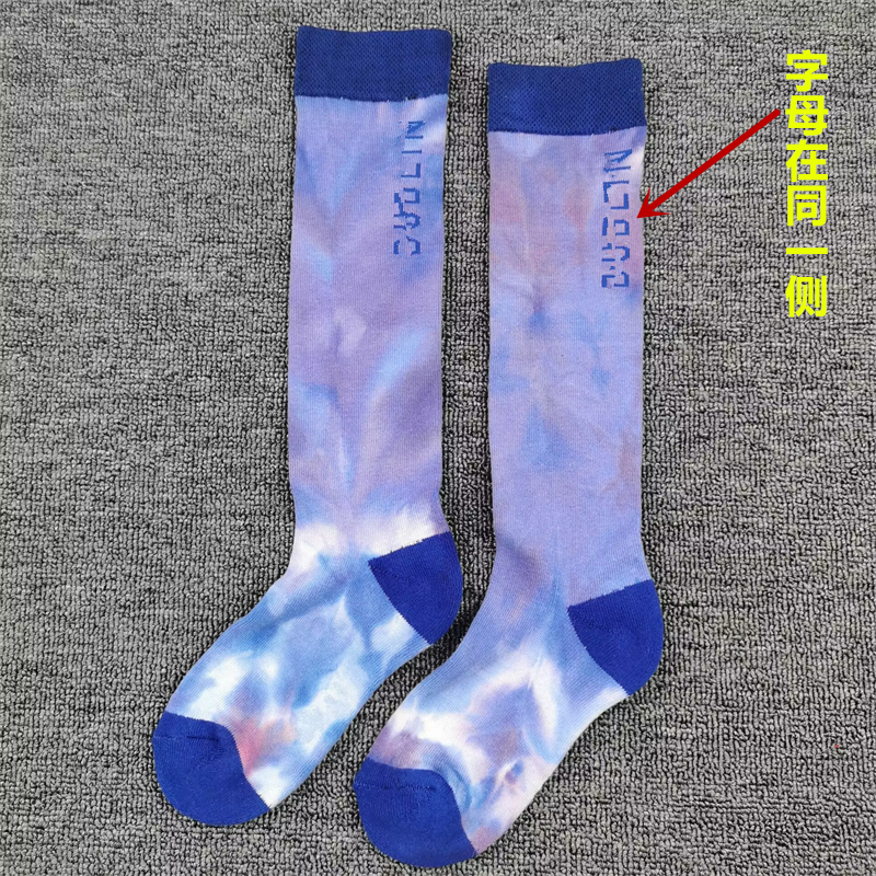 时尚扎染袜子女纯棉高筒加厚毛巾底秋季个性长筒袜女生小码小腿袜