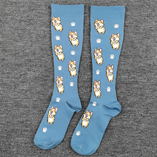 外贸单袜子女速干长筒卡通袜秋季运动专业压缩袜马拉松跑步小腿袜