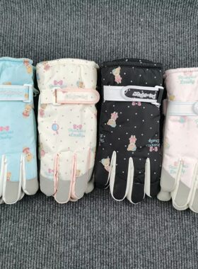 滑雪手套加厚加绒触屏冬季保暖防滑登山女生卡通户外防水防寒手套