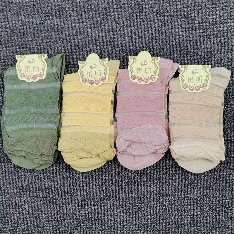 玻璃丝袜中筒夏季薄款袜子女条纹时尚花边袜吸汗棉水晶卡丝女长袜