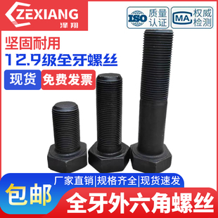12.9级全牙外六角螺丝 60x80x100x120x150x200x300 全螺纹螺栓M24