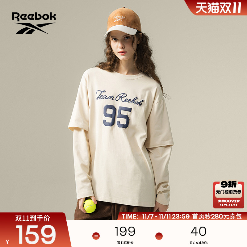 锐步假两件休闲长袖T恤