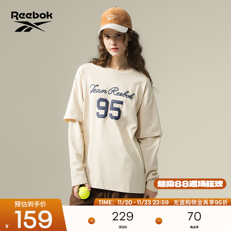 锐步假两件休闲长袖T恤