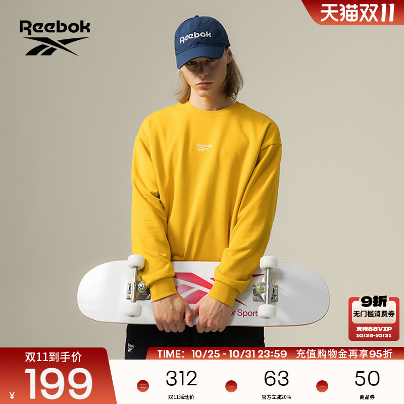 Reebok锐步官方24年新款男女同款复古舒适撞色LOGO休闲套头卫衣