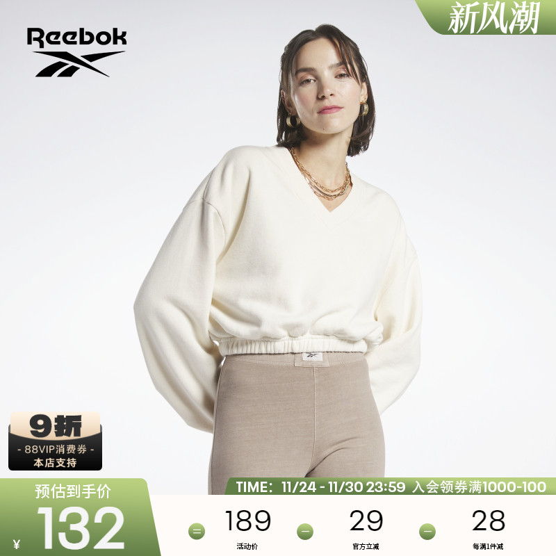 锐步新款女复古运动休闲套头衫