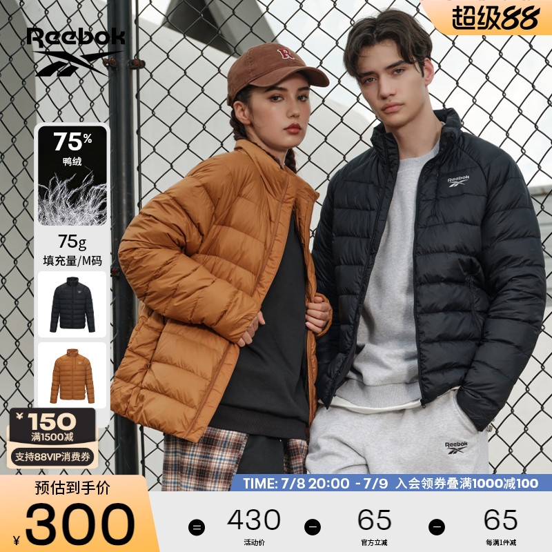 Reebok锐步官方男女情侣经典时尚复古梭织轻薄运动羽绒服夹克外
