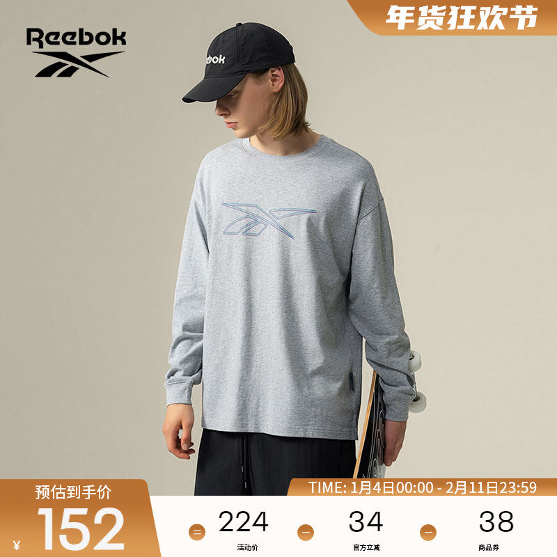 Reebok锐步官方26新品男女同款圆领时尚休闲LOGO印花长袖T恤,运动服/休闲服装,运动T恤,淘宝优惠券,粉丝福利购,淘宝优惠卷