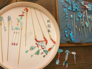 琉梨集 博物院复刻清代老翡翠有机宝石多宝坠银镀金发簪旗袍发簪