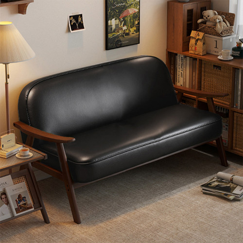 复古风双人布艺实木沙发小户型客厅卧室小沙发公寓民宿小空间沙发