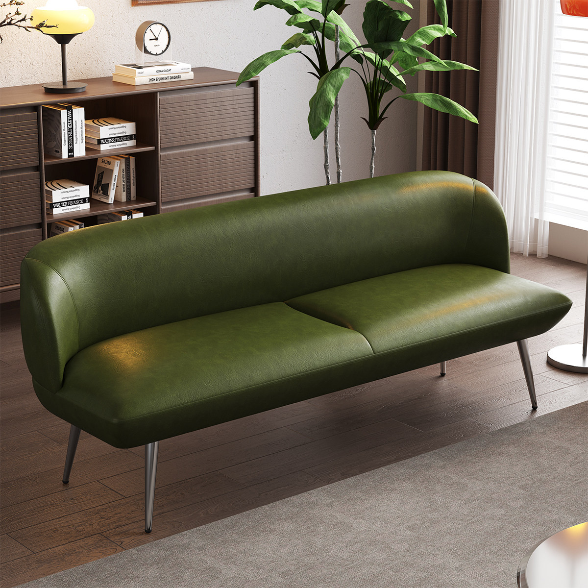 复古沙发小户型客厅窄版绿色油蜡皮服装店休息区双人三人2026新款