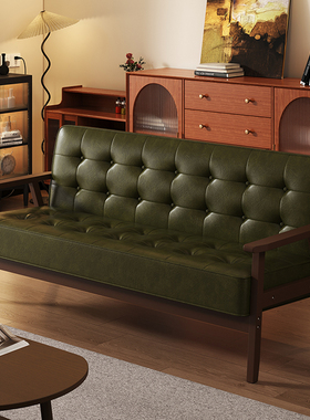 小户型简约复古实木沙发卧室小型窄版床边迷你双人椅子两人位民宿