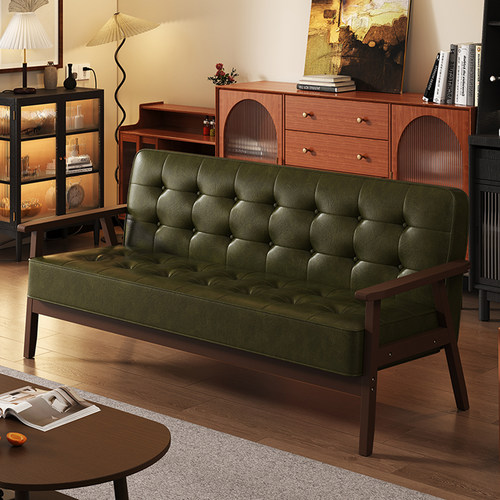 实木复古单人双人皮艺小户型沙发