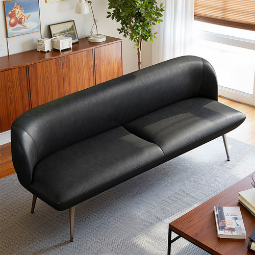 沙发小户型客厅油蜡皮沙发复古黑色卧室公寓接待服装店双人小沙发