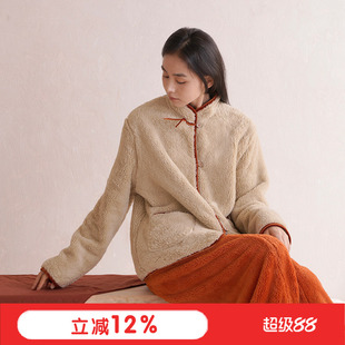 朵朵可可珊瑚绒睡衣女2025秋冬新款加厚保暖立领新中式家居服套装