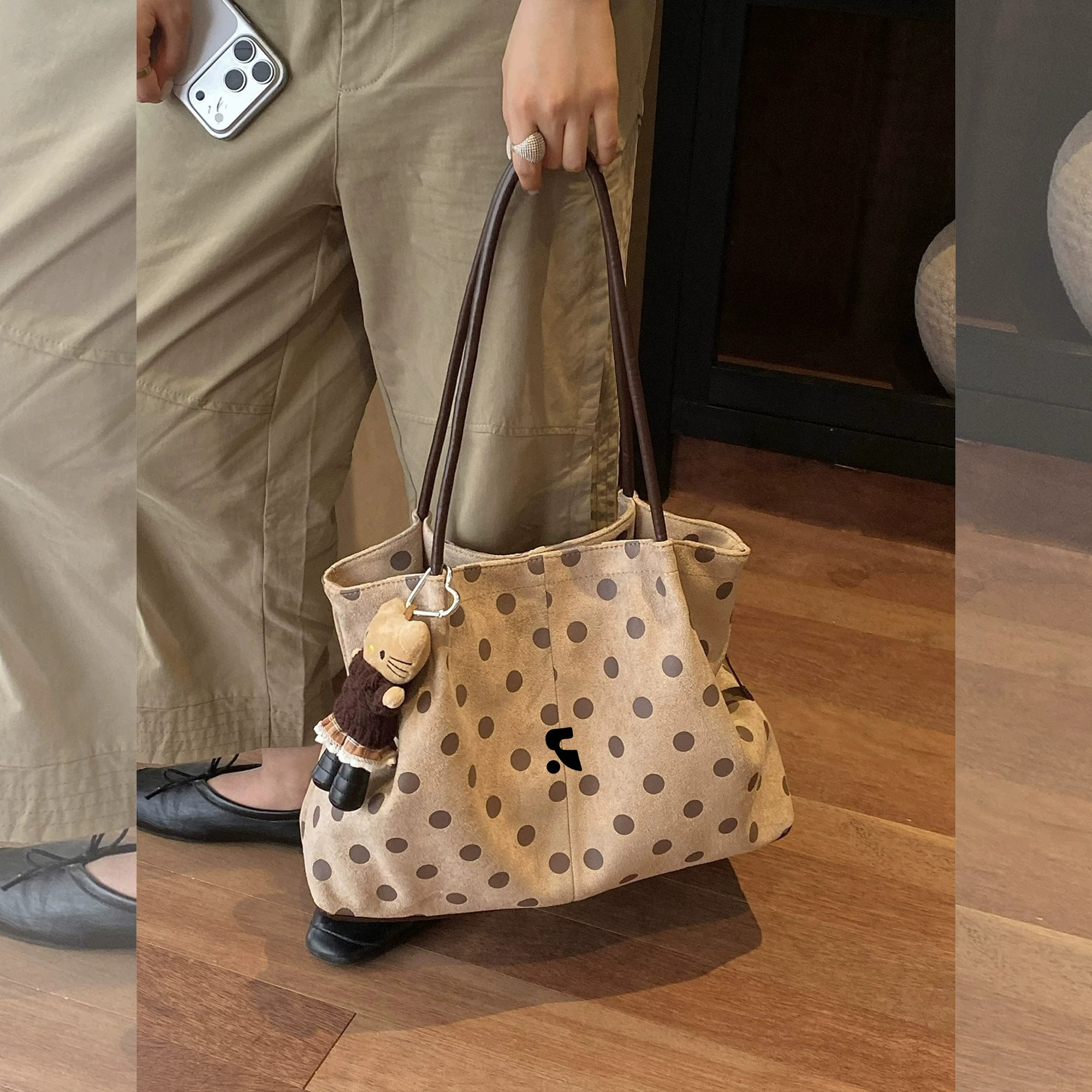 RR正品复古波点手提单肩女包