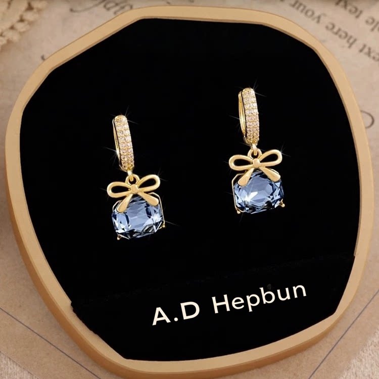 巴黎【设计师】A.D Hepbun蓝宝石耳钉高级感轻奢蝴蝶结领针耳环女