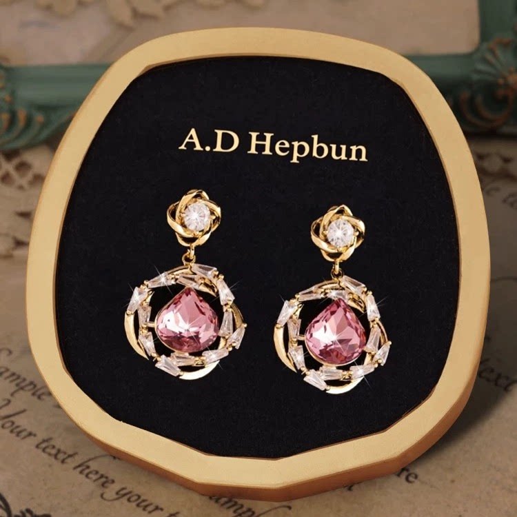 巴黎【设计师】A.D Hepbun女士缠绕水晶水滴高级感轻奢精致款耳钉