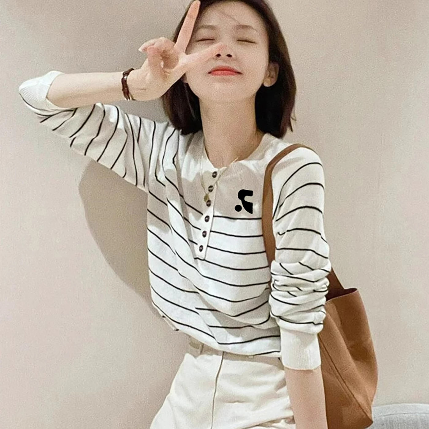 RR正品法式黑白条纹女针织衫
