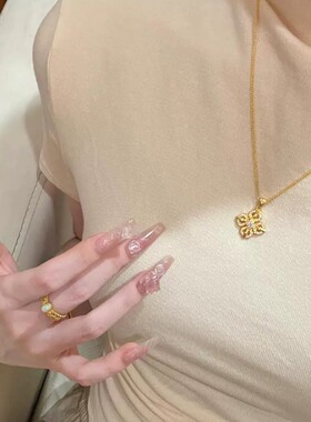 A.D Hepburn【纤链垂襟 幸遇佳期】女轻奢气质高级金色四叶花项链