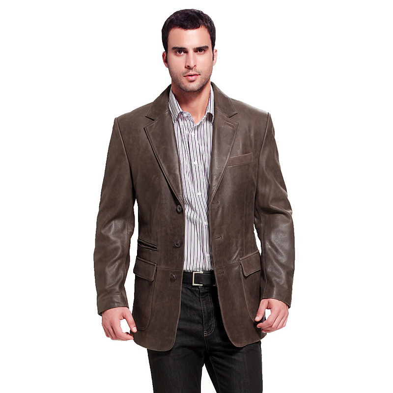 牛皮修身休闲西装外套