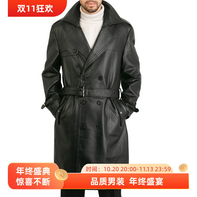 真皮绵羊皮皮衣男装经典长款军装风270085