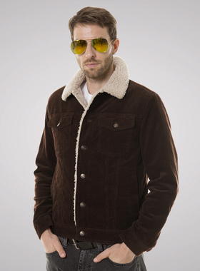 LuxuryLane 秋冬男士灯芯绒休闲翻领加棉夹克外套250098