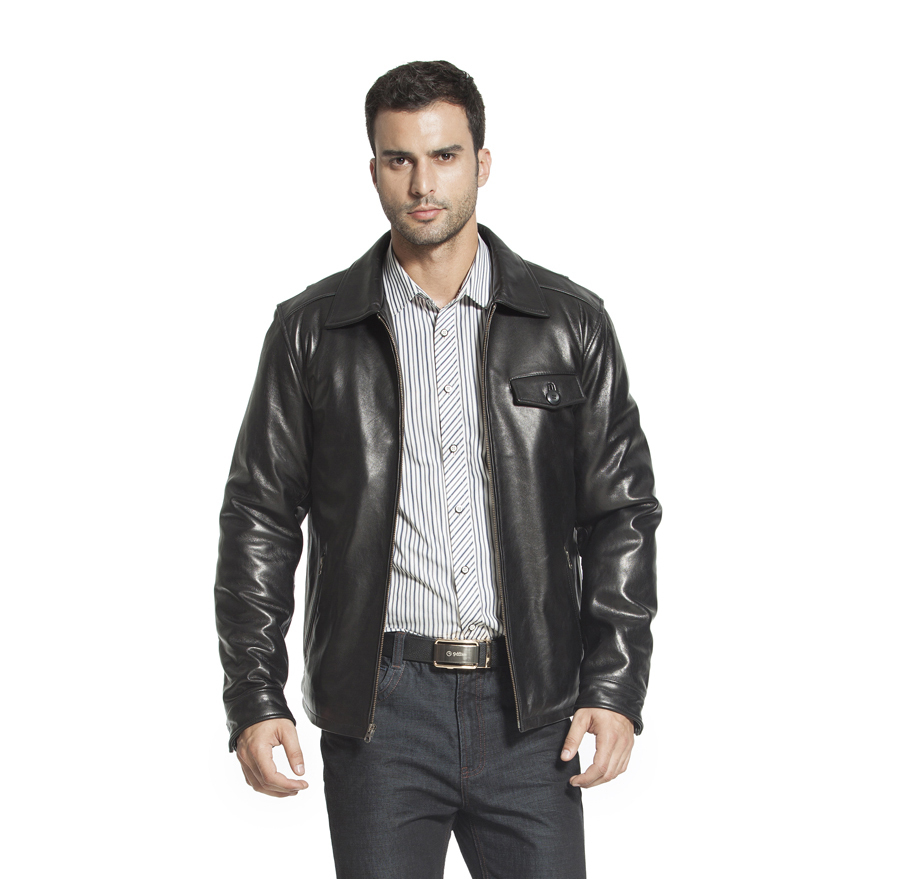 短款休闲翻领高档机车真皮皮衣