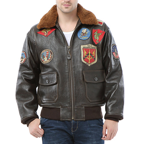 防旧山羊皮羊毛领夹克外套