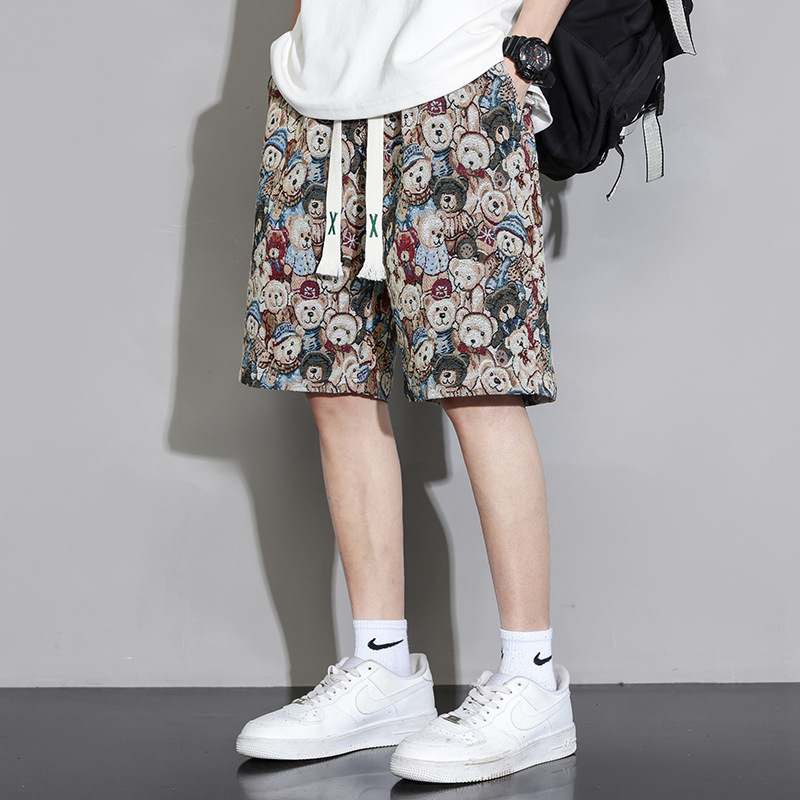 速干短裤男生2025新款直筒宽松凉感冰丝中裤子夏季潮牌印花大