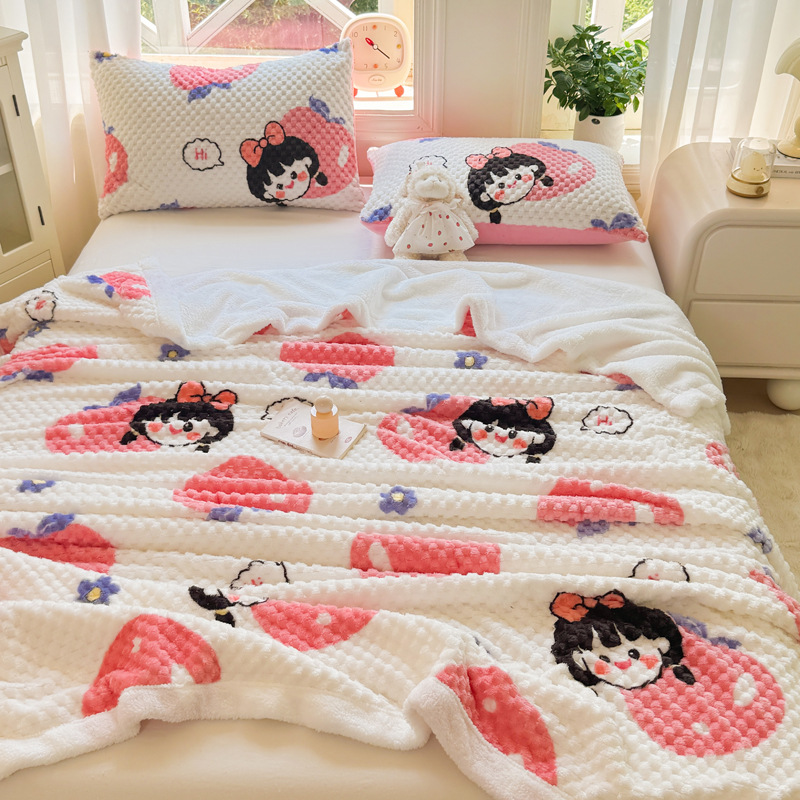 豆豆绒毛毯印花金龟绒提花毯子羊羔绒双层毛毯被套毯午睡盖毯