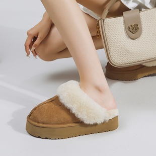 毛毛拖鞋女外穿2025年新款秋冬厚底雪地靴加绒包头半拖鞋室外