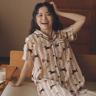 纯棉短袖睡裙夏季卡通睡衣女士全棉纱布家居服大码宽松可外穿裙子