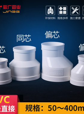 PVC排水管大小头 异径 变径 直接 直通同芯偏心50 75 110 160 200