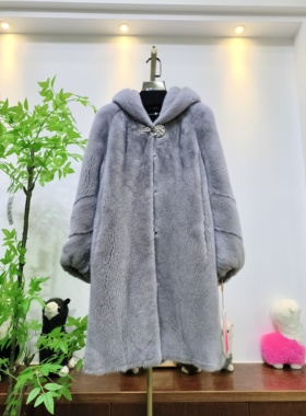 进口皇冠天鹅绒整貂皮草外套薰衣草紫色长款浪时尚