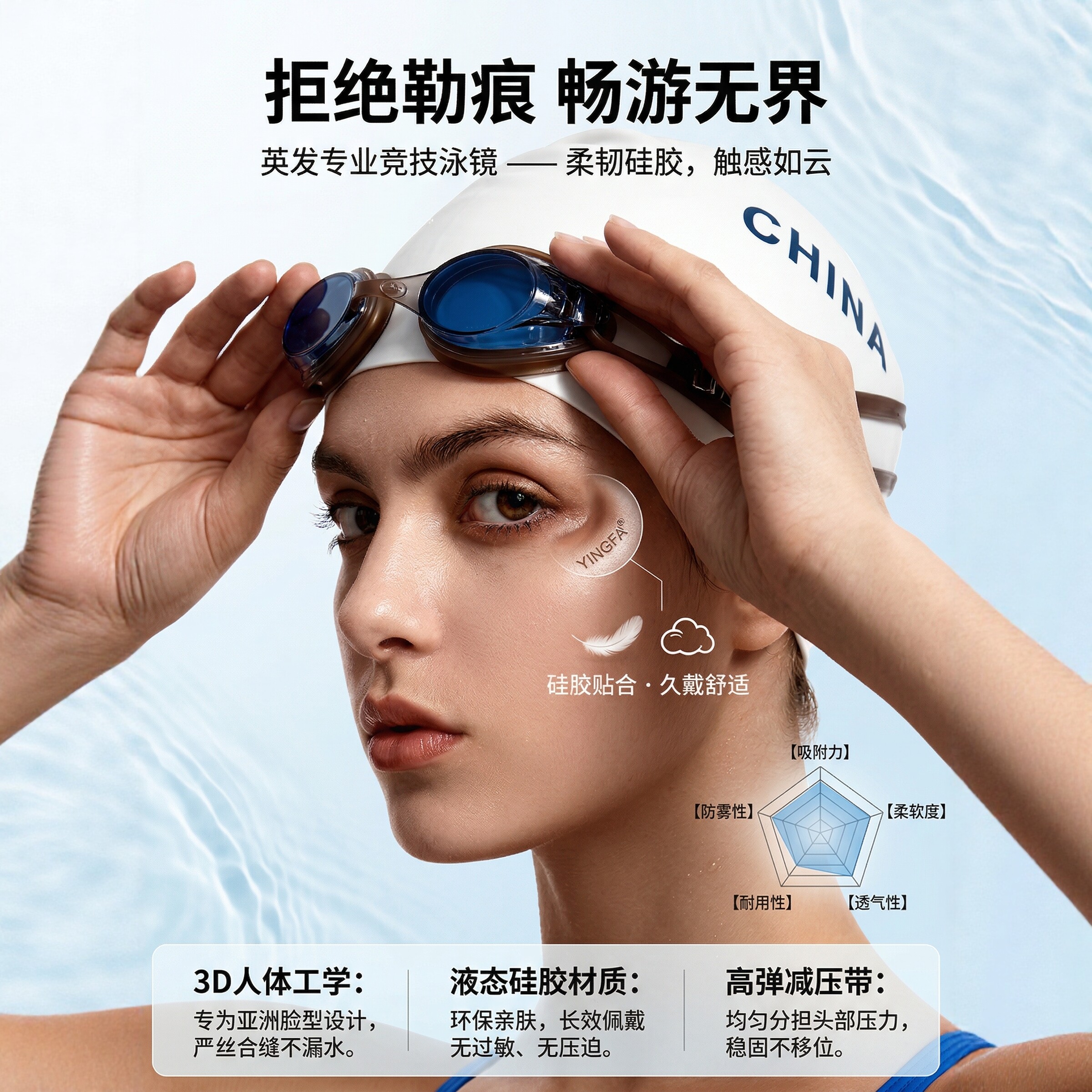 英发yingfa泳镜570泳帽近视防水防雾清儿童男女专业竞速游泳眼镜