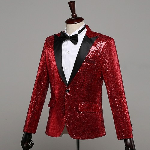 冬天里的一把火费翔红色闪亮片西装外套舞蹈表演西服舞台演出男装