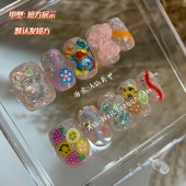 Ash美甲纯手工孕妇成品立体小熊穿戴甲卡通水果可爱夏日度假风