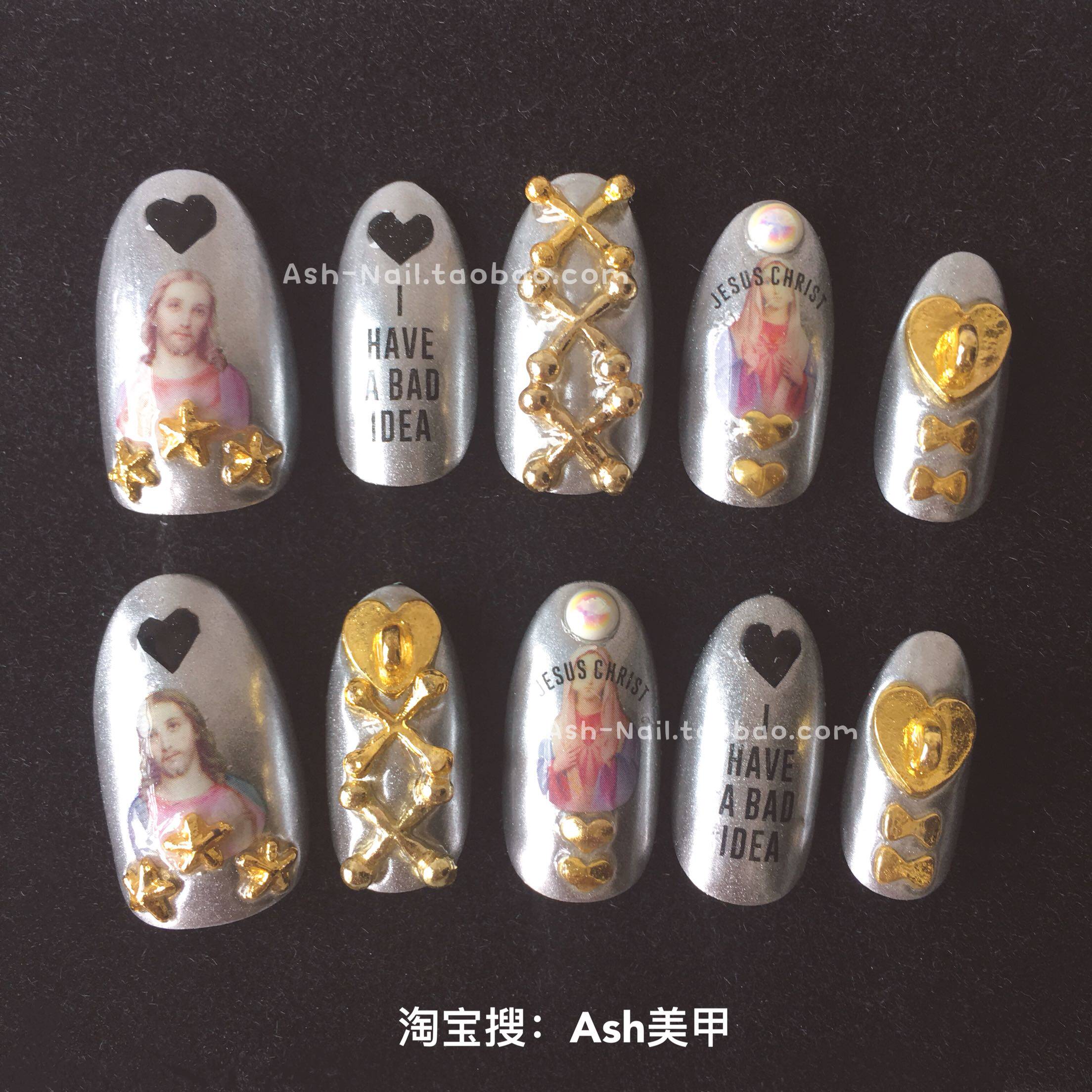 ash纯手工穿戴假指甲贴片成品中长短款持久防水光疗孕妇美甲