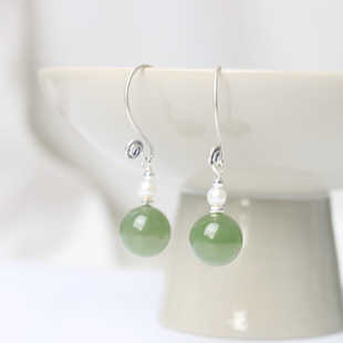 天然和田玉耳环925纯银女款 复古风小众设计高级感耳饰耳坠新中式