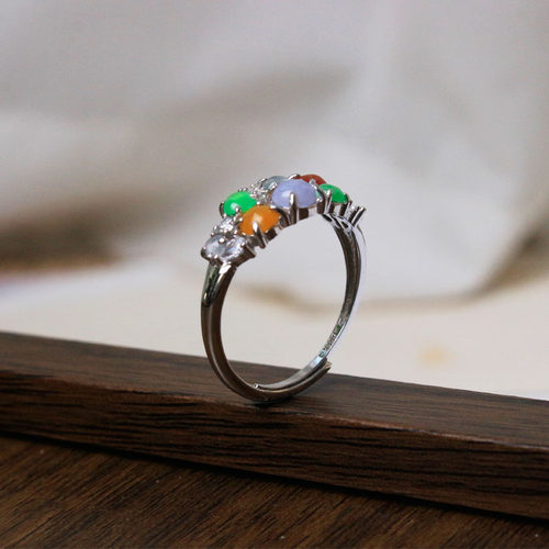 S925银镶天然翡翠蛋面轻奢女戒指