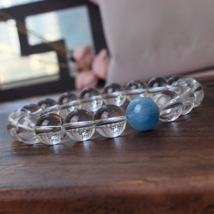 天然白水晶海蓝宝手链男女款 手串转运珠饰品简约送闺蜜情侣礼物