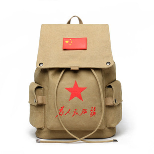 双肩包复古帆布休闲学生书包电脑包五角星包男女背包为人民服务包