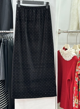 金丝绒半身裙女秋冬2023新款高腰直筒a字裙黑色裙子中长冬裙百搭