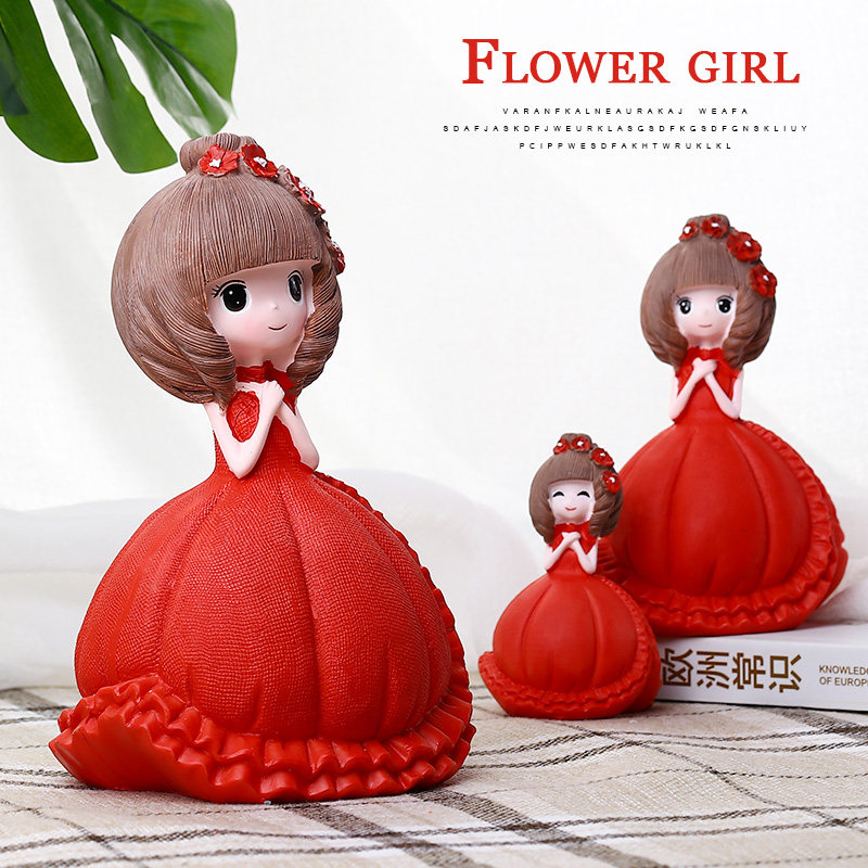 卡通风室内实用家居饰品红色卡通可爱少女花花姑娘梳妆台桌面摆件