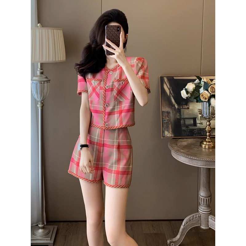 夏季酷飒拽姐炸街减龄洋气时尚小香风套装女夏款感短裤两件套,女装/女士精品,常规大码外套,淘宝优惠券,粉丝福利购,淘宝优惠卷
