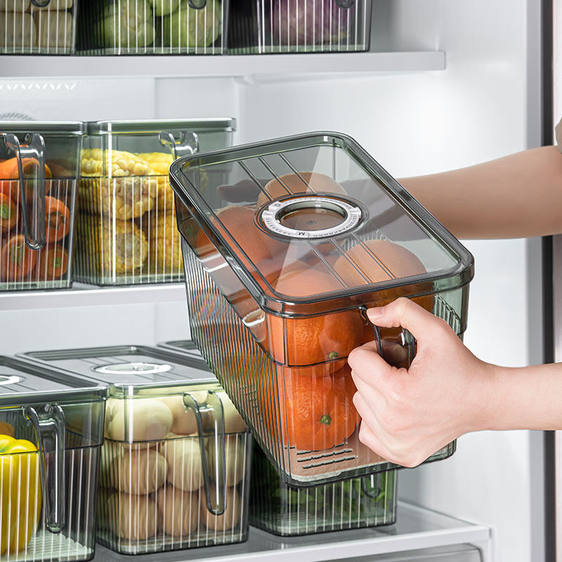 抽屉冰箱收纳盒沥水计时专用保鲜盒食品级密封透明放水果蔬菜收纳